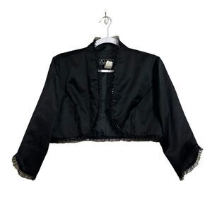 Vintage Alex Evenings Cropped Blazer Suit Jacket Women's 8‎ Black Sequin